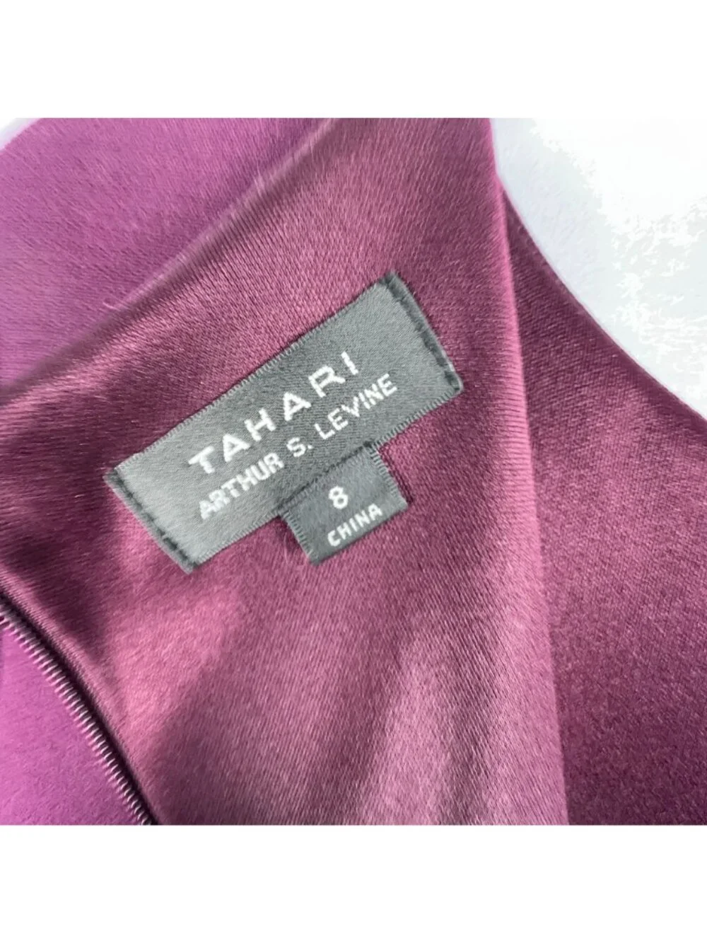 Tahari Arthur S. Levine Sheath Dress Women Size 8 Purple Short Sleeve Belted - Picture 5 of 12